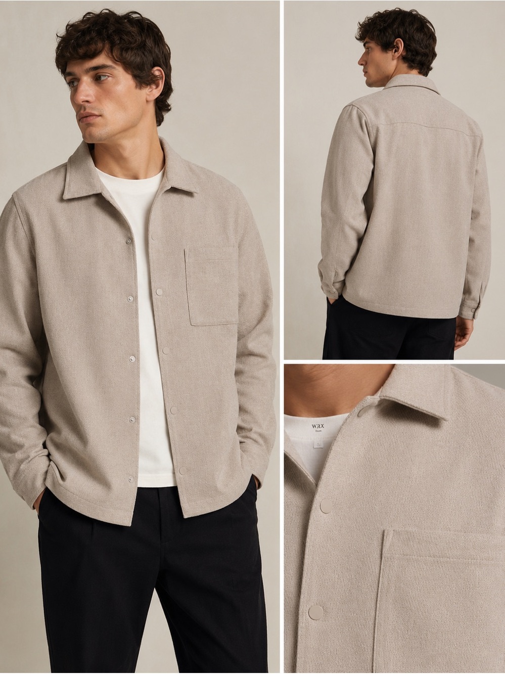 Wax London Textured Overshirt Jacket – Oatmeal/Ecru – Size Large